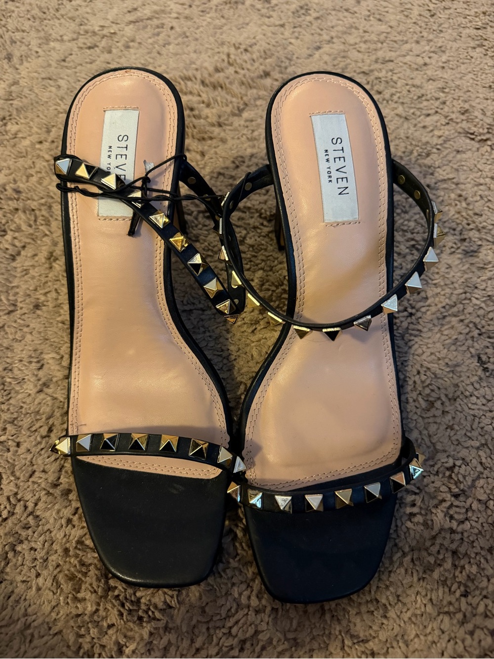 Steven by Steve Madden Black Studded Strappy Heeled Sandals